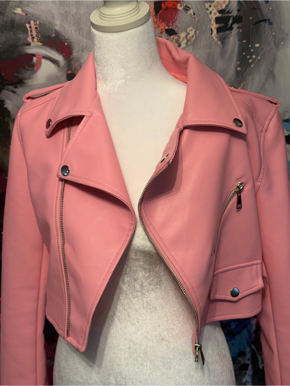 Daisy Pink Cropped Moto Jacket